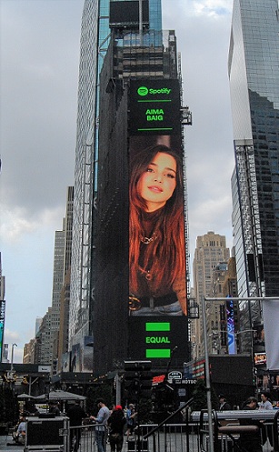 Aima Baig shines at Spotify’s Times Square billboard as the latest EQUAL Pakistan Ambassador