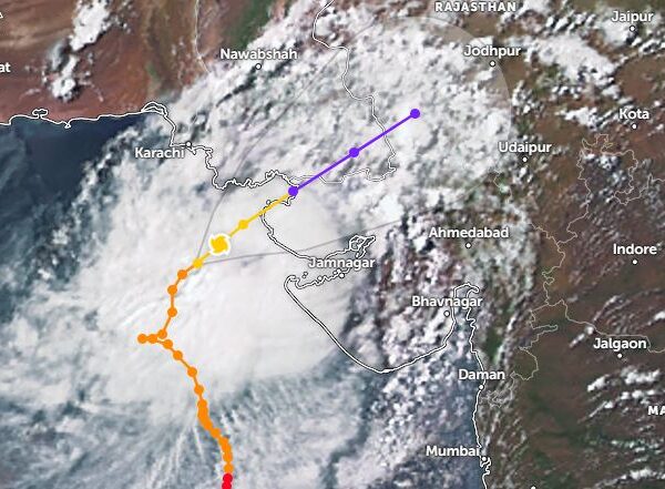 Cyclonic Storm “Biparjoy” lies at a distance of 220km South of Karachi
