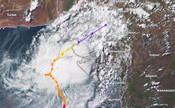 Cyclonic Storm “Biparjoy” lies at a distance of 220km South of Karachi