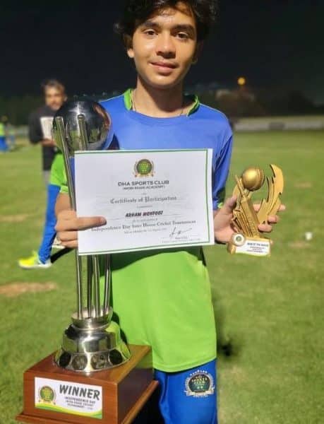 Young Cricketer Arham Mehfooz Shines with Outstanding All-Round Performance, Named Man of the Match