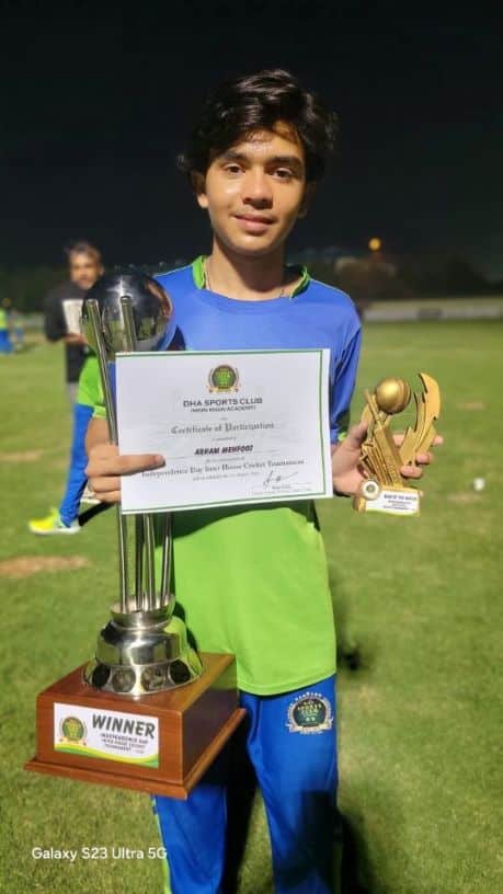 Young Cricketer Arham Mehfooz Shines with Outstanding All-Round Performance